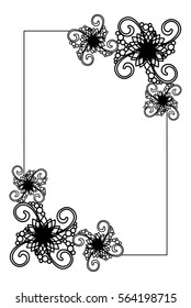 Elegant vertical frame with contours of flowers. Copy space. Vector clip art.