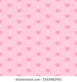 Elegant Vertical Heart Seamless Pattern with Romantic Pink Stripes