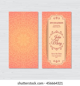 Elegant vertical Save The Date card design. Vintage floral invitation card template. Luxury swirl mandala greeting card.