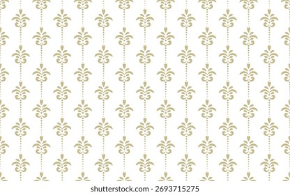 Elegant vertical seamless pattern. Beige damask background for wallpaper, fabric, stationery, wrapping paper, digital design. European classic Victorian backdrop.