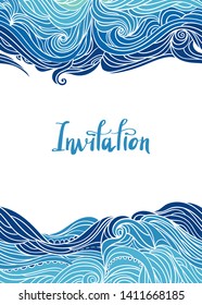 Elegant vertical seamless wave border. Wavy striped pattern. Hand-drwn frame in doodle style. Template for card, invitation or poster. EPS 8.