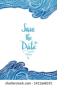 Elegant vertical seamless wave border. Wavy striped pattern. Hand-drwn frame in doodle style. Template for card, invitation or poster. EPS 8.
