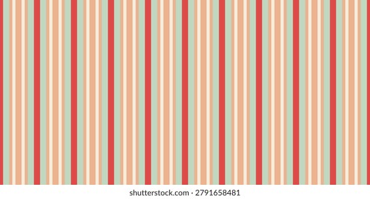Elegant vertical stripes in muted peach, red, and sage green create a sophisticated, retroinspired pattern.