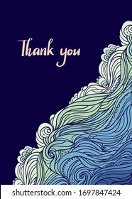Elegantes olas verticales bordean con fondo azul marino. Patrón de rayas onduladas. Marco hecho a mano en estilo doodle. Plantilla para tarjeta, volantes, invitación o póster. EPS 8.