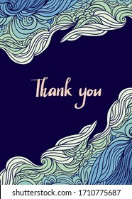 Elegant vertical waves border on navy blue background. Wavy striped pattern. Hand-drwn frame in doodle style. Template for card, flyers, invitation or poster. EPS 8.