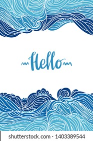 Elegant vertical waves border. Wavy striped pattern. Hand-drwn frame in doodle style. Template for card, invitation or poster. EPS 8.