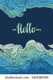 Elegant vertical waves border. Wavy striped pattern. Hand-drwn frame in doodle style. Template for card, invitation or poster. EPS 8.