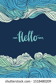 Elegant vertical waves border. Wavy striped pattern. Hand-drwn frame in doodle style. Template for card, invitation or poster. EPS 8.