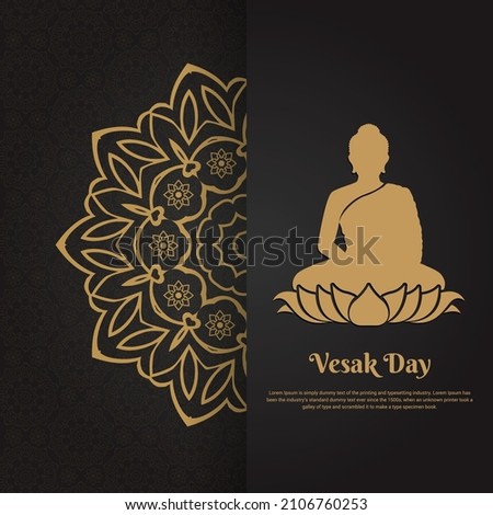 Elegant Vesak Day background with Lord Buddha silhouette and golden mandala. Vesak Day vector illustration Stock photo © 