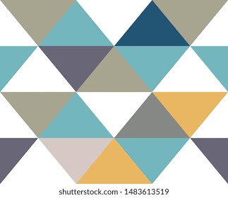 Elegant vetorial seamless pattern with various triangles in soft pastel colors over white background