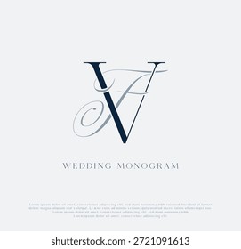 Elegante logotipo de monograma de boda de iniciales entrelazadas VF