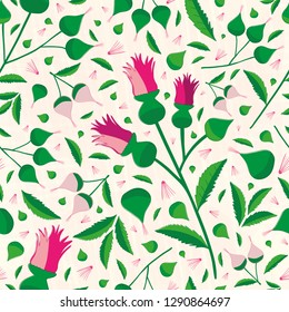 Elegant vibrant floral pattern in hues of pink and green on a soft textured background. Seamless sophisticated vector design Perfect for stationery, textiles, home decor, giftwrapping and packaging.