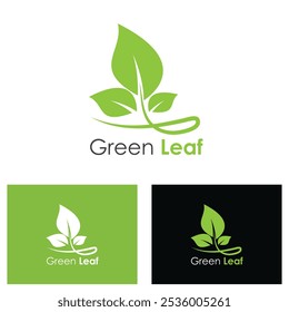 Design de logotipo de folha verde elegante e vibrante para soluções de marca ecologicamente corretas e sustentáveis