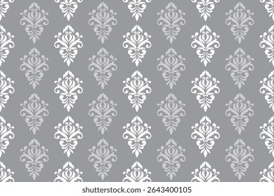 Elegant Victorian floral damask  seamless pattern on gray background 