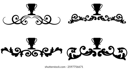 Elegant Victorian swirls with trophy vector for awards, achievements, and decorative elements. Perfect for classic design, certificate templates, and vintage-style projects.