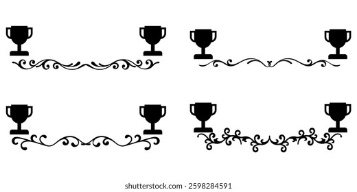Elegant Victorian swirls with trophy vector for awards, achievements, and decorative elements. Perfect for classic design, certificate templates, and vintage-style projects.
