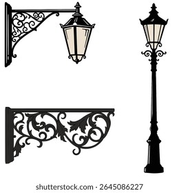 Elegant Victorian-Style Street-Wall-Mounted Lantern Architectural Illustration	
