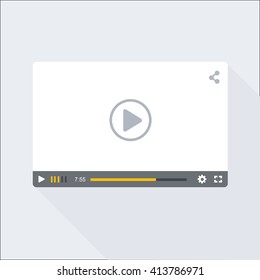 elegant video player in material design style, flat movie and stream player with long shadow, template videoplayer for websites and print