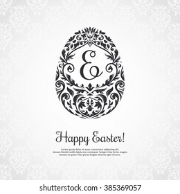 Elegant vignette easter egg design. Royal easter egg vector illustration. Rich happy easter retro poster.