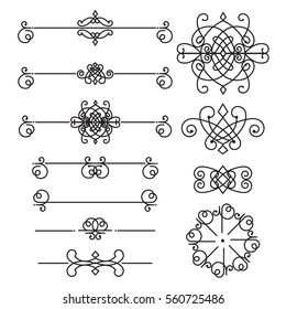 Elegant  vignettes, made in the line style vector. Isolated on the background.Unique swirl borders and dividers for your design.