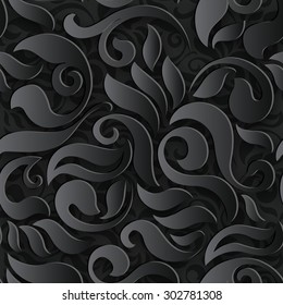 Elegant vintage abstract floral wallpaper. Seamless black 3d pattern