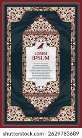 Elegant vintage Asian frame with cranes, floral motifs, and ornate borders. Ideal for book covers, invitations, cards, labels, or classic background design with medieval style.