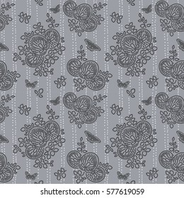 Elegant vintage background with floral pattern and butterflies for wallpaper, gift paper, fabric print, furniture, curtains. Unusual flourish ornament.