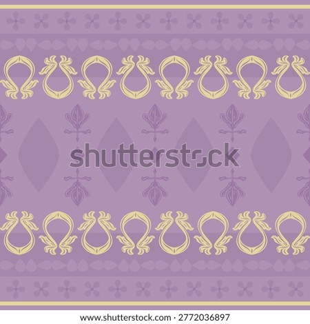 Elegant vintage border pattern in soft purple and gold tones. Delicate flourish ornamental design  for textiles, wallpaper, packaging, classic decorative background, silk, weaves, pattern, homespun