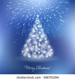 Elegant vintage card with Christmas-tree  on the dark blue background