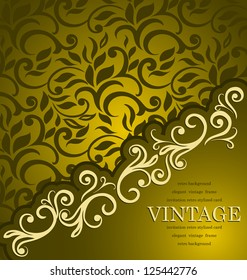 Elegant vintage card with floral frame-border on golden seamless background