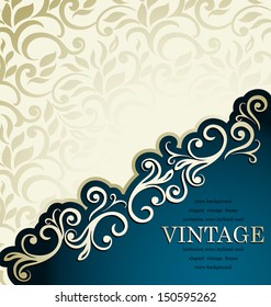 Elegant vintage card with floral frame-border on golden seamless background