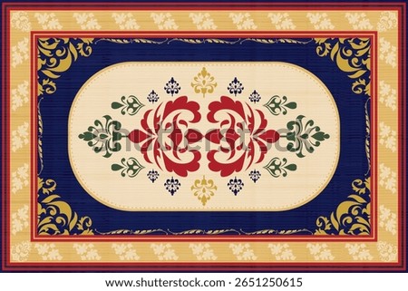 Elegant Vintage Carpet Pattern with Baroque Floral Design in Red and Gold