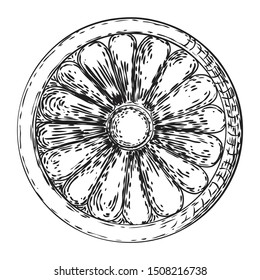 Elegant vintage circular floral ornament in classic style. Round oriental flower element for pattern. Circle stucco ceiling moulding rosette. Vector.