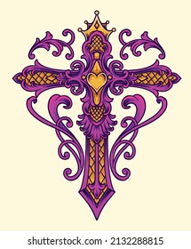 Elegant vintage cross flourish ornament Vector illustrations for your work Logo, mascot merchandise t-shirt, stickers and Label designs, poster, greeting cards advertising business company or brands.