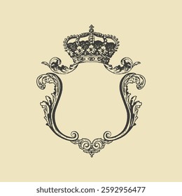 Elegant vintage crown frame with intricate flourishes. Perfect for royal designs, heraldry, or antique decorative elements.