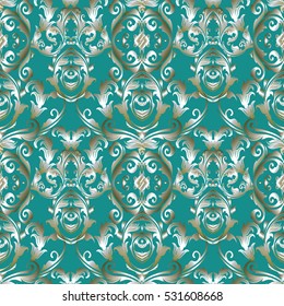 Elegant vintage damask seamless pattern. Modern floral background. Luxury ornate damask wallpaper. Decorative  3d flowers, leaves and vintage ornaments in Baroque style.Vector fabric pattern texture.
