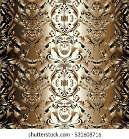 Elegant vintage damask seamless pattern. Modern floral background.Luxury ornate wallpaper. Decorative  3d gold flowers, leaves and vintage pattern ornaments in Baroque style.Vector fabric gold texture