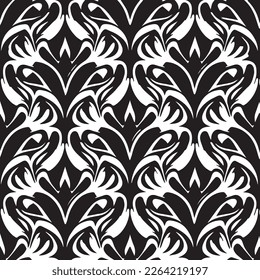 Elegant vintage damask wallpaper with ornate floral pattern and baroque elements in black and white, perfect for adding a touch of luxury and sophistication to any space.