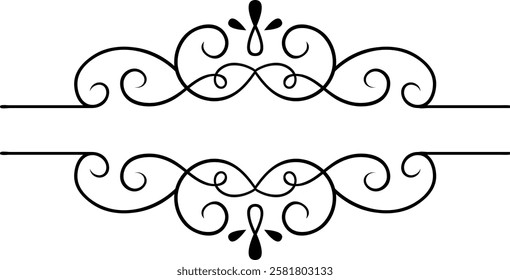 Elegant vintage decorative swirls and flourishes create a sophisticated horizontal frame, perfect for adding a touch of classic charm to invitations, announcements, or any design project