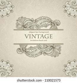 Elegant vintage Designed frame,  card on seamless paisley background