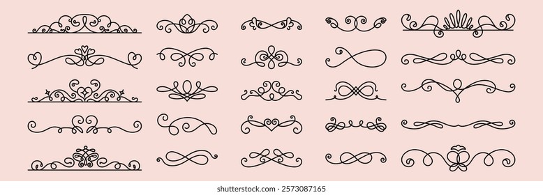 Elegant vintage dividers with intricate floral and swirl designs. Decorative elements for invitations, cards, and more. Classic, ornate, and timeless accents. Hand drawn ornament vector set.