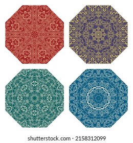 Elegant vintage elements set. Traditional symmetric ornaments for octagonal rug or plate design.