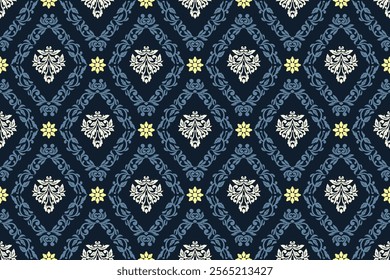 Elegant vintage floral pattern damask with ornamental details.