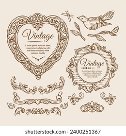 Elegant Vintage Frame  Design Element for Invitations, Vintage Border, Classic Vintage, Elegant Bow Graphic