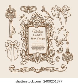 Elegant Vintage Frame  Design Element for Invitations, Vintage Border, Classic Vintage, Elegant Bow Graphic