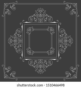 Elegant vintage frame with fancy ornate elements. Vector isolated illustration.