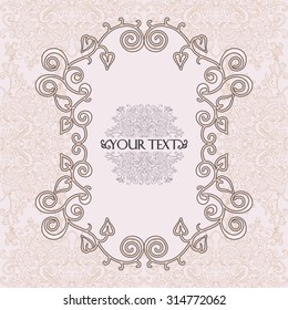 Elegant vintage frame on background paisley pattern