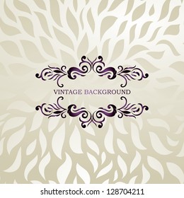 Elegant vintage frame on silk silver-beige abstract floral wallpaper