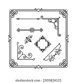   Elegant vintage frame ornaments vector illustration featuring ornate and detailed designs, perfect for adding a classic touch to invitations, certificates, and decorative projects.