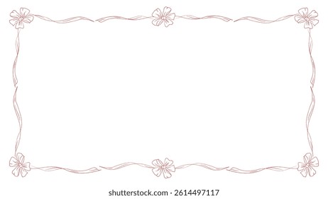 Elegant vintage frame with retro bows and ribbons in line style. Vector template for graphic design